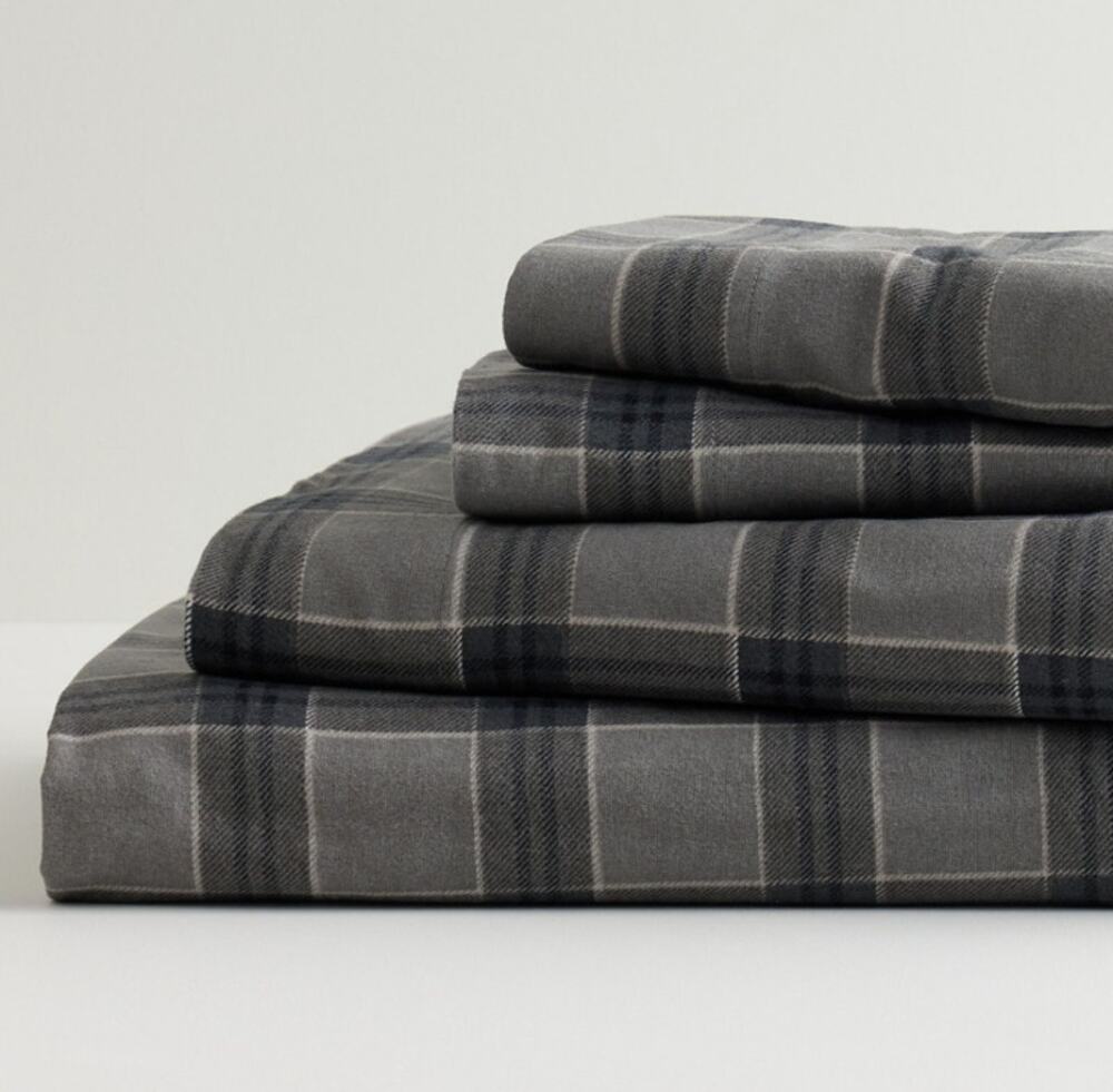 Cuddl Duds Queen Flannel Sheet Set Gray Plaid 100% Cotton Heavyweight NWT Cabin
